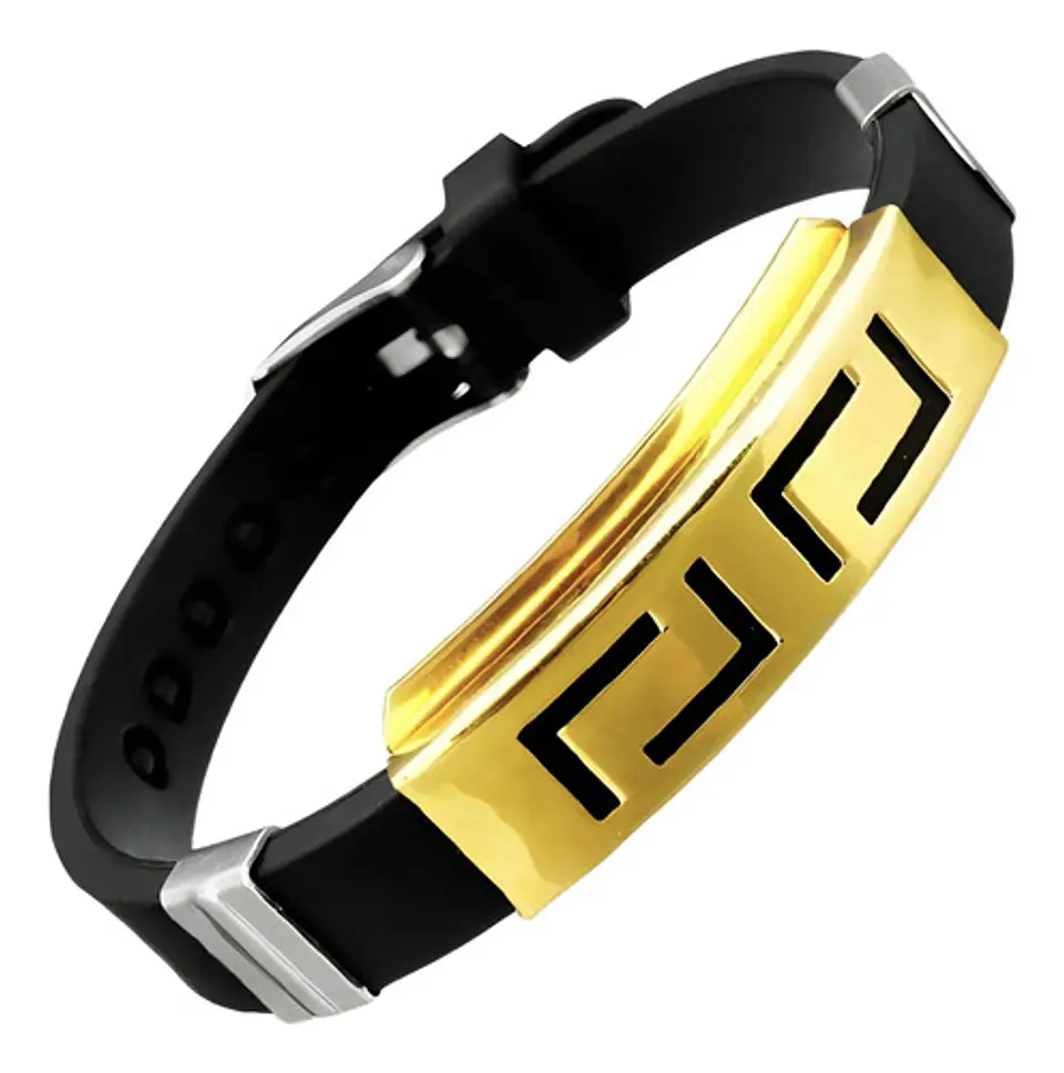 Pulsera Manillas Brazalete Goma Acero Inoxidable Para Hombre 1
