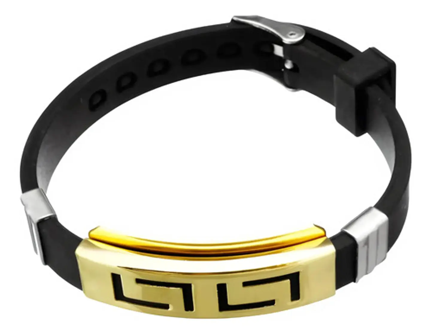 Pulsera Manillas Brazalete Goma Acero Inoxidable Para Hombre 3