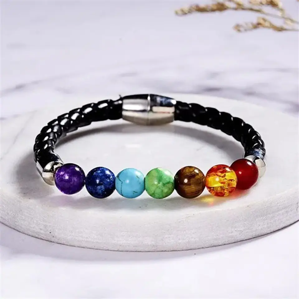 Pulsera Piedras Ojo De Tigre Chakras Lava Volcanica Hombre 2
