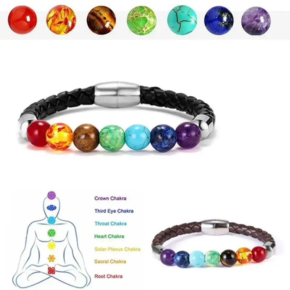 Pulsera Piedras Ojo De Tigre Chakras Lava Volcanica Hombre 3