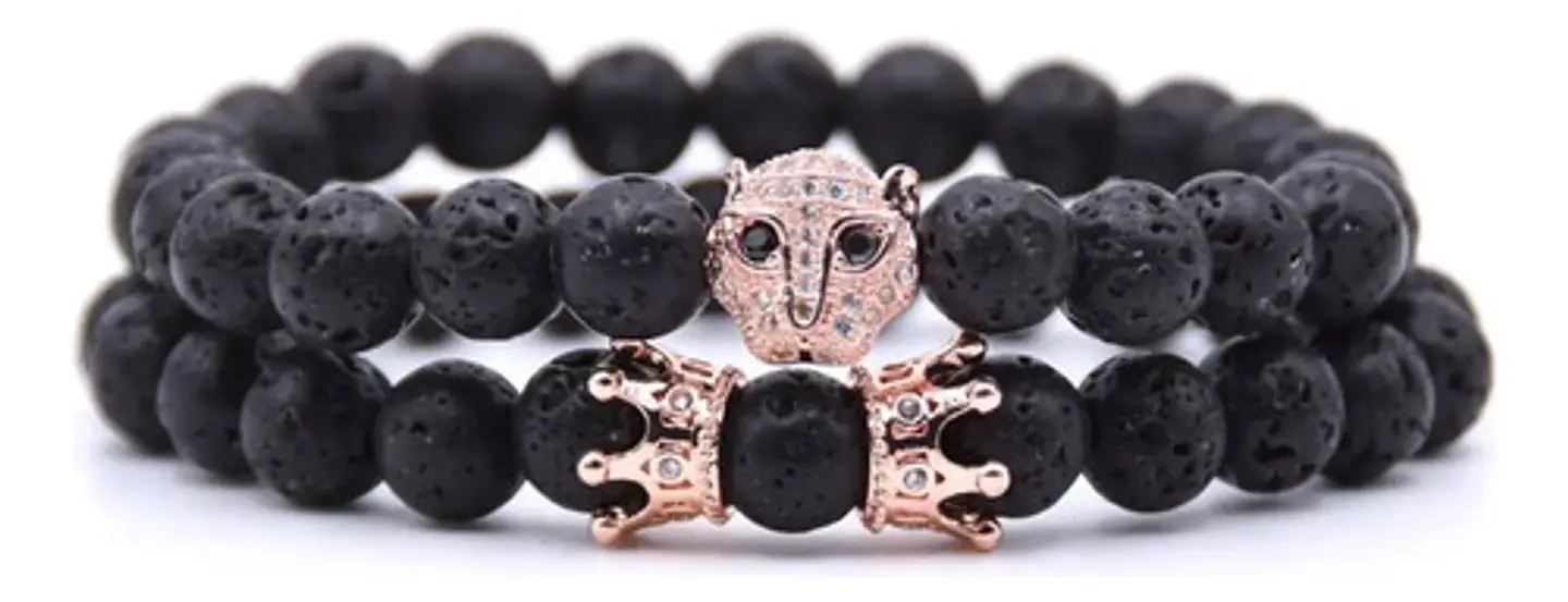 Pulsera Manilla Piedras Volcánica Naturales Leopardo Hombre 1