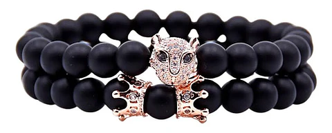 Pulsera Manilla Piedras Volcánica Naturales Leopardo Hombre