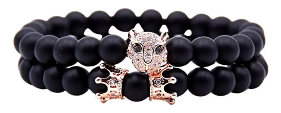 Pulsera Manilla Piedras Volcánica Naturales Leopardo Hombre 2
