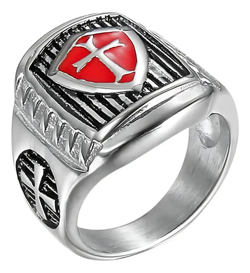 Anillo Acero Inoxidable Escudo Templario Cruzada Hombre  1