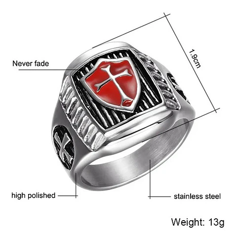 Anillo Acero Inoxidable Escudo Templario Cruzada Hombre 
