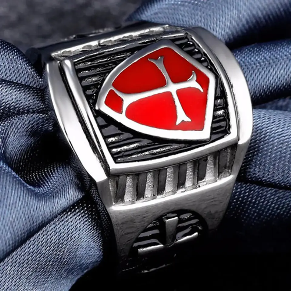 Anillo Acero Inoxidable Escudo Templario Cruzada Hombre  5