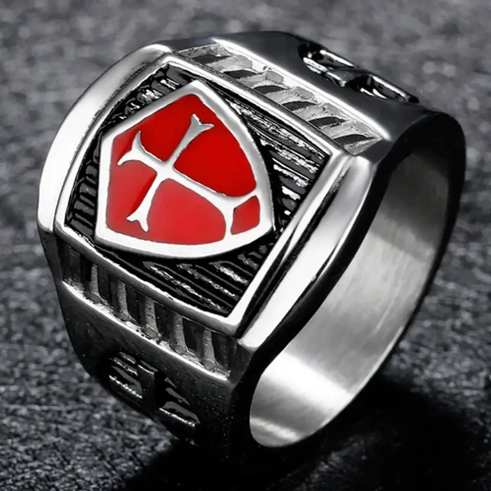 Anillo Acero Inoxidable Escudo Templario Cruzada Hombre  6