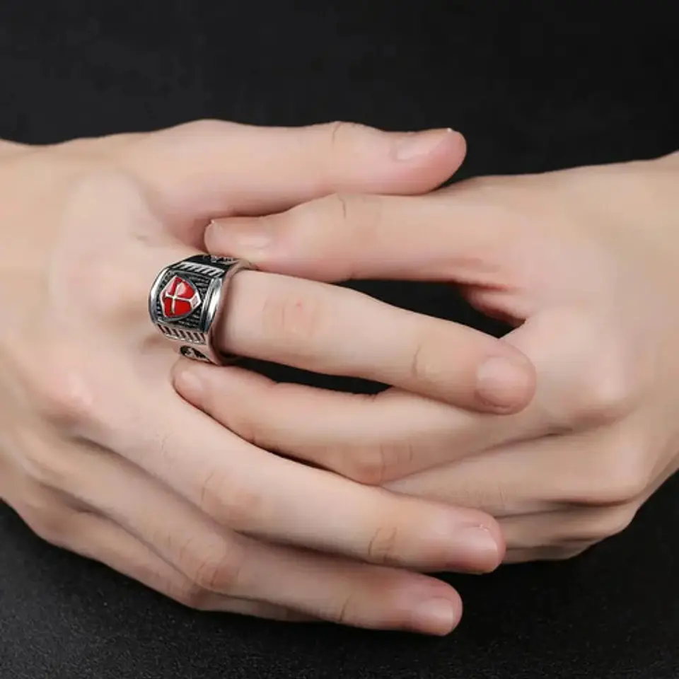 Anillo Acero Inoxidable Escudo Templario Cruzada Hombre  7