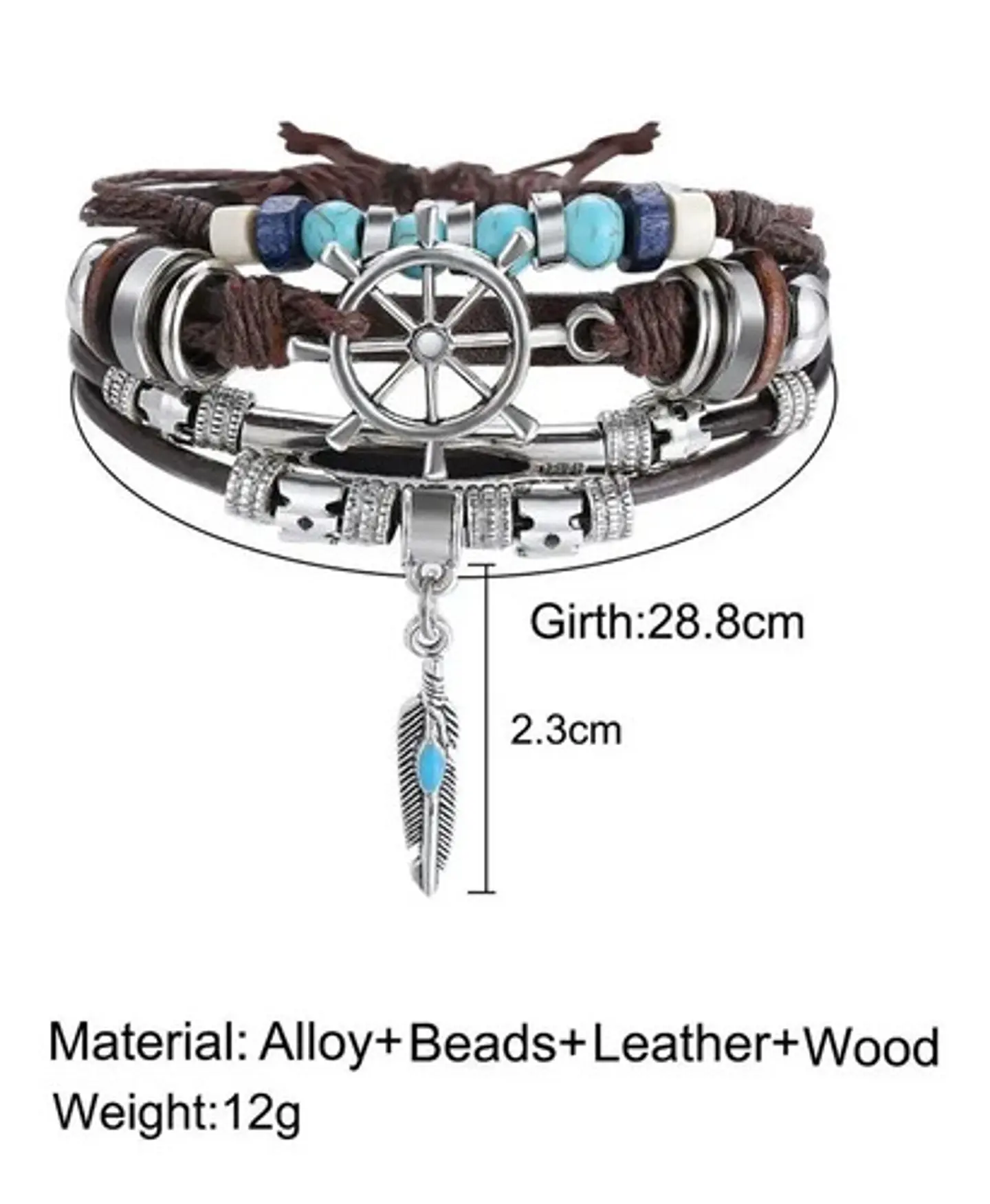 Pulsera Manilla Brazalete Cuero Color Café Timón  Hombre 2