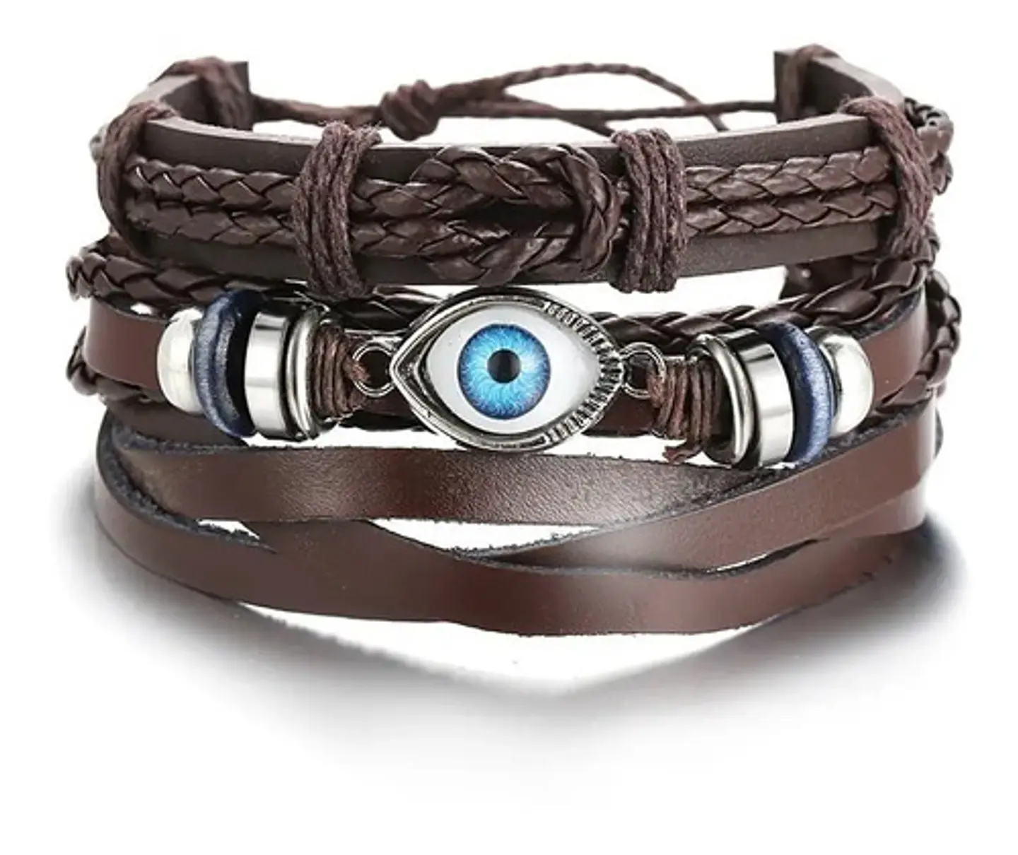 Pulsera Manilla Brazalete Cuero Color Café Timón  Hombre 6