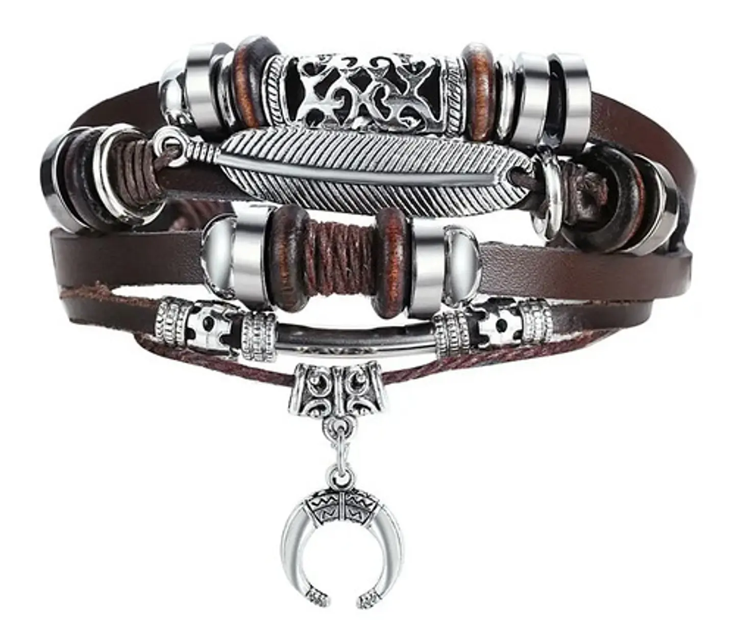 Pulsera Manilla Brazalete Cuero Color Café Timón  Hombre 7