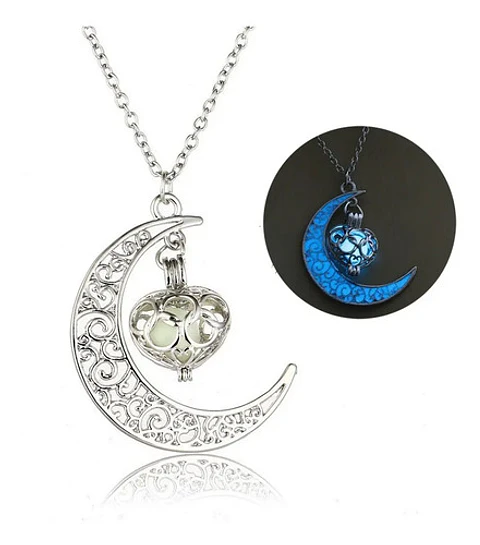 Collar Brilla En La Oscuridad Corazón Azul Os Ilumina Mujer