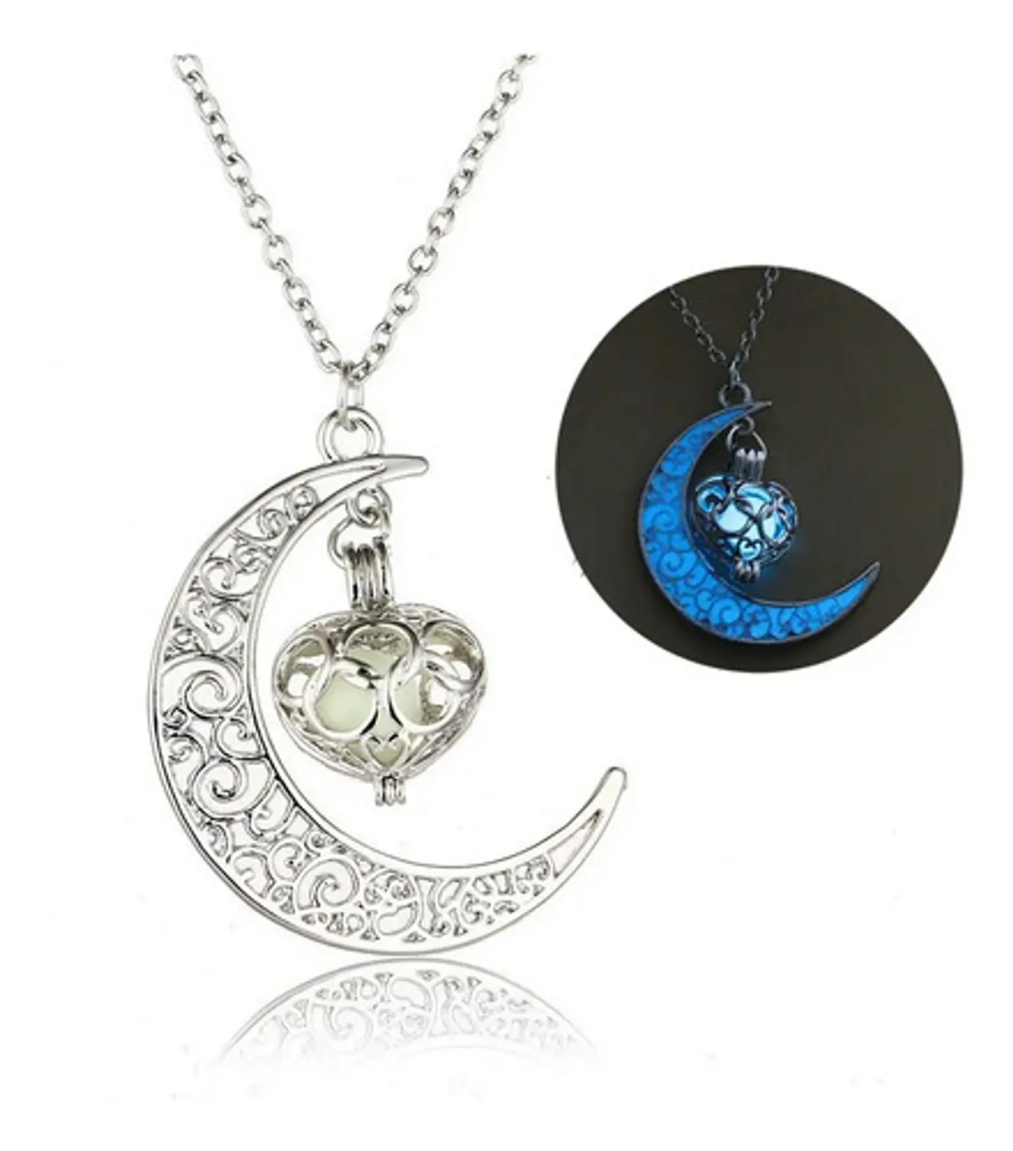 Collar Brilla En La Oscuridad Corazón Azul Os Ilumina Mujer 1