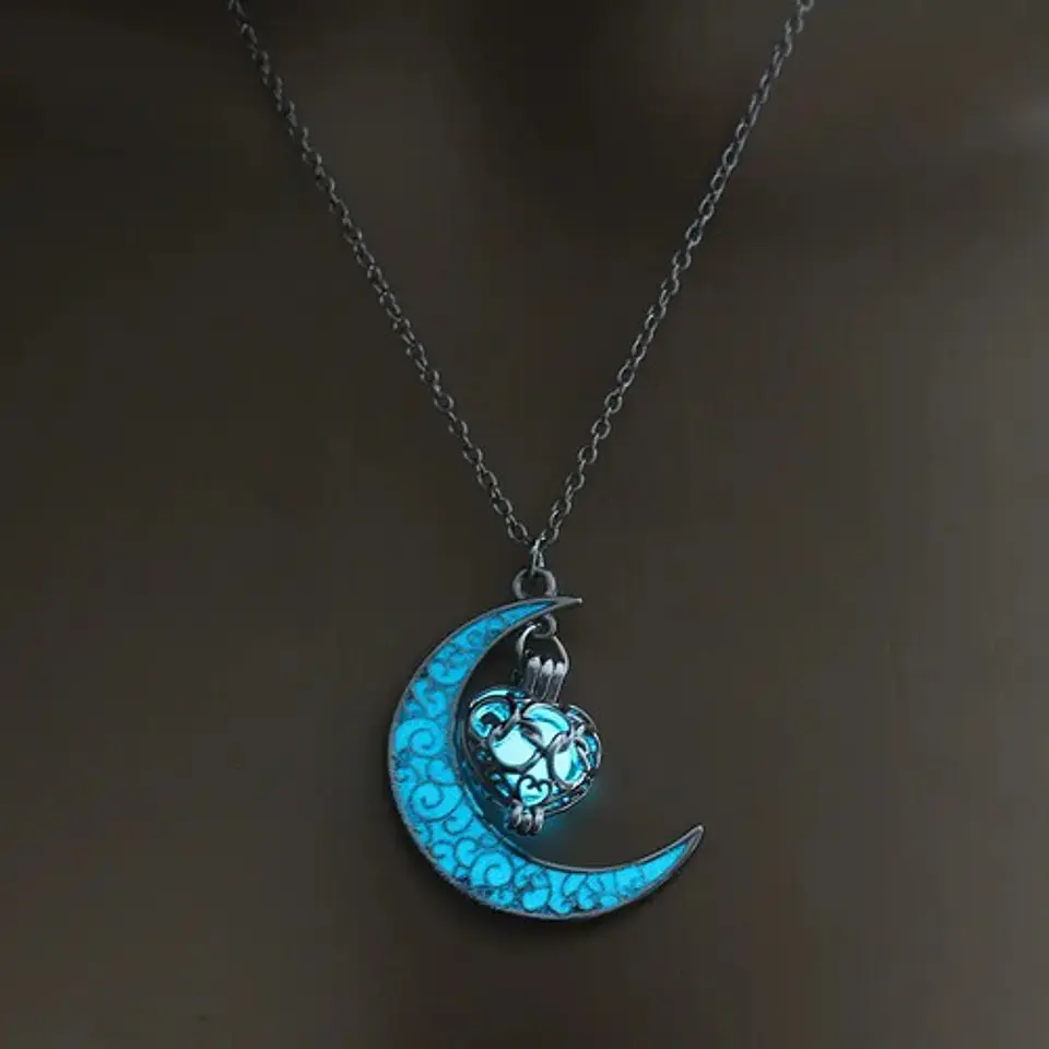 Collar Brilla En La Oscuridad Corazón Azul Os Ilumina Mujer 4