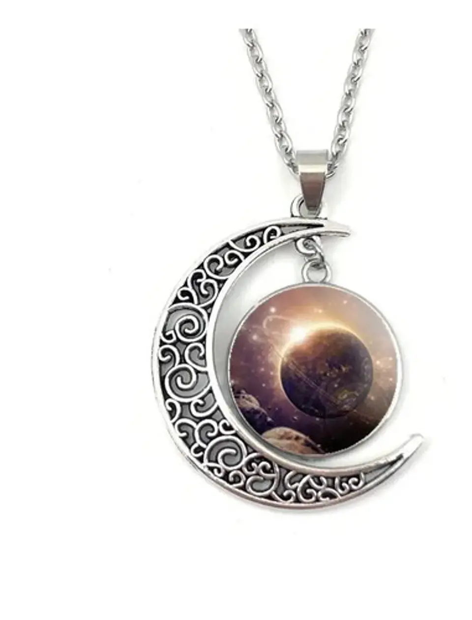 Collar Colgante Media Luna Cristal Luna Llena Galaxia Mujer 3