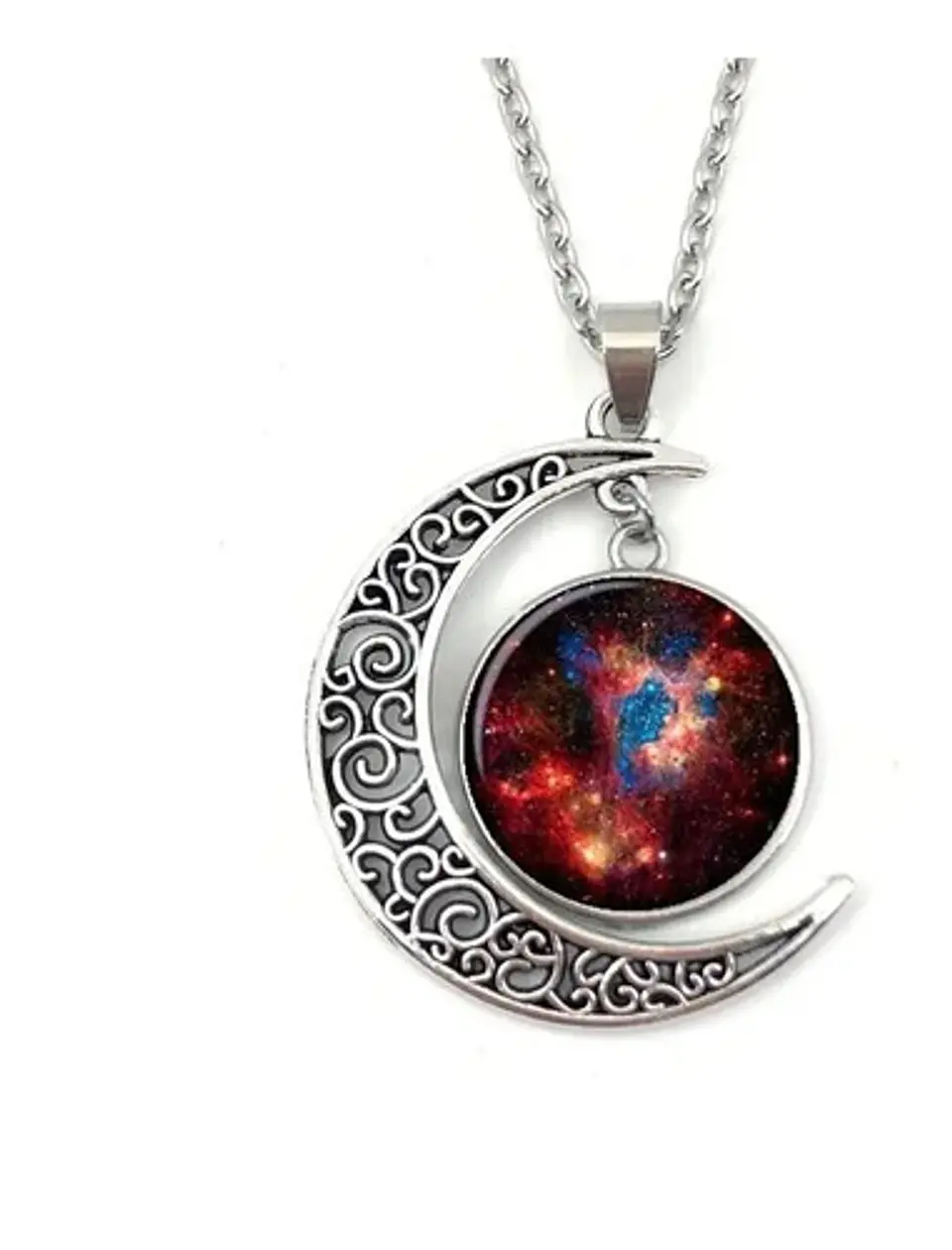 Collar Colgante Media Luna Cristal Luna Llena Galaxia Mujer 4