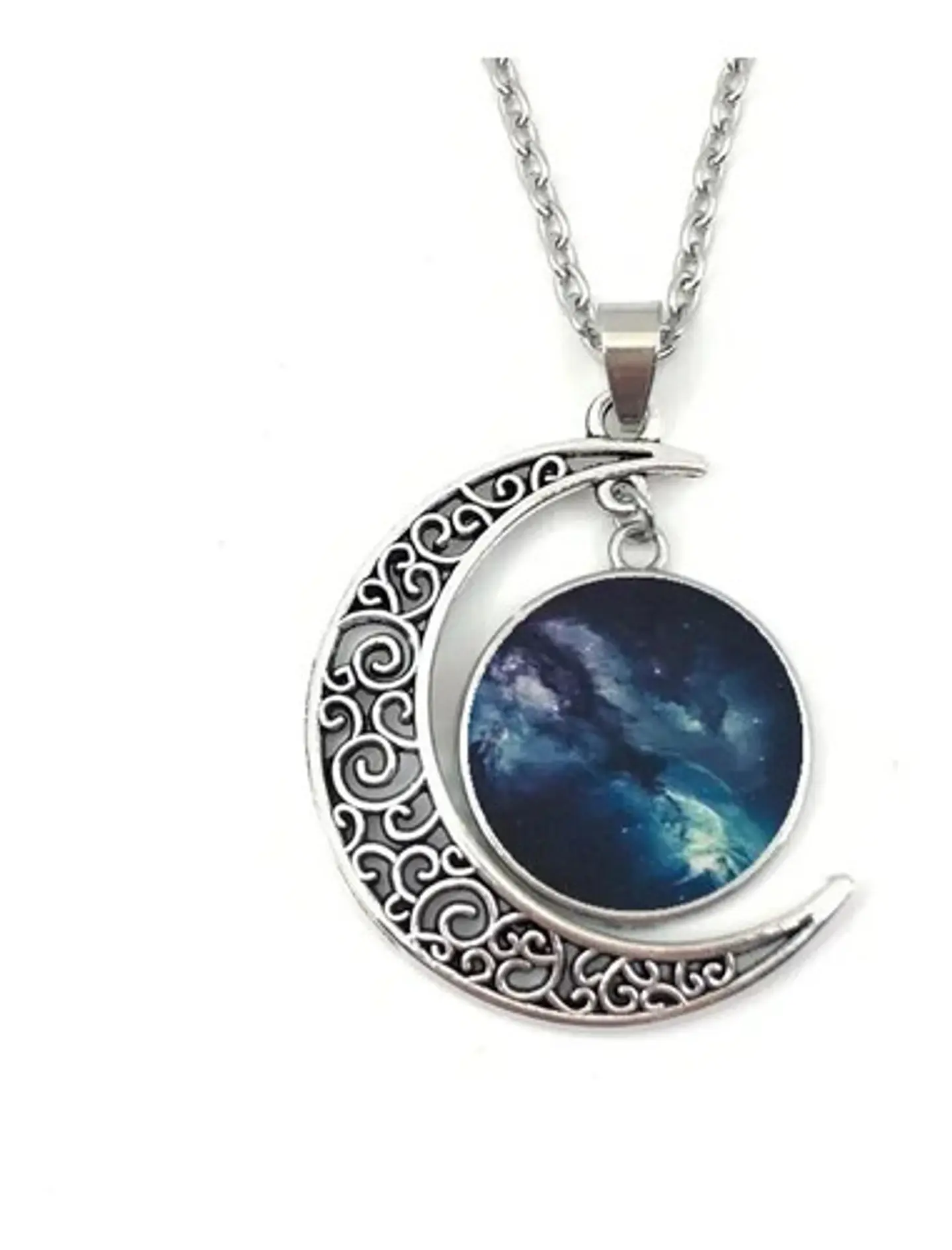 Collar Colgante Media Luna Cristal Luna Llena Galaxia Mujer 5