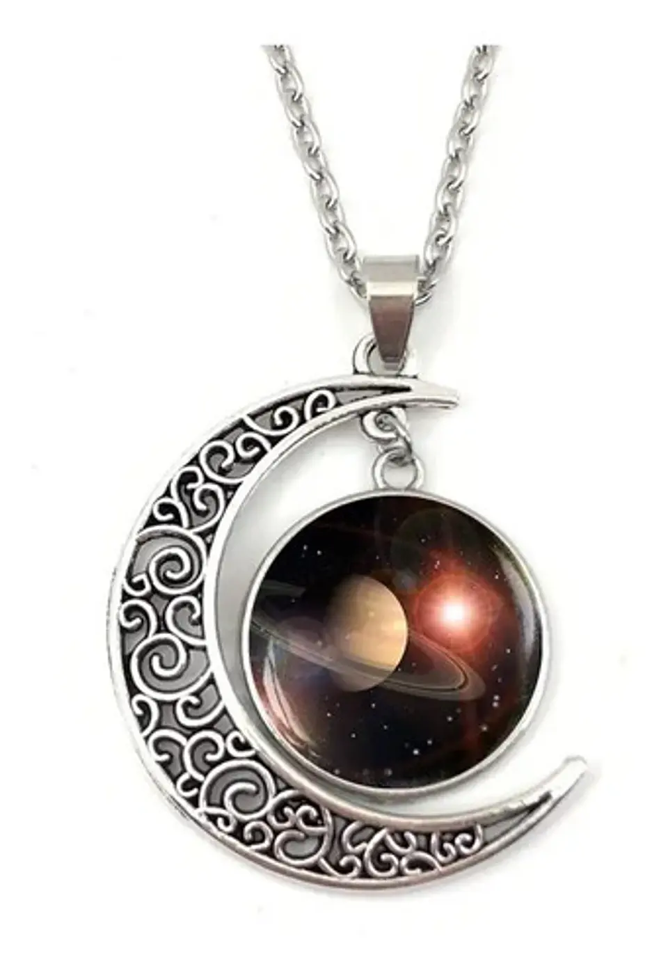 Collar Colgante Media Luna Cristal Luna Llena Galaxia Mujer 6