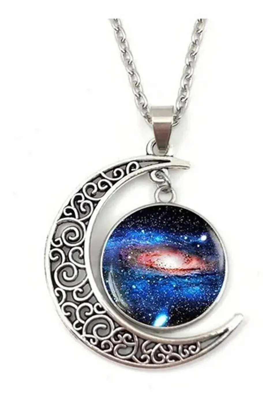 Collar Colgante Media Luna Cristal Luna Llena Galaxia Mujer 7