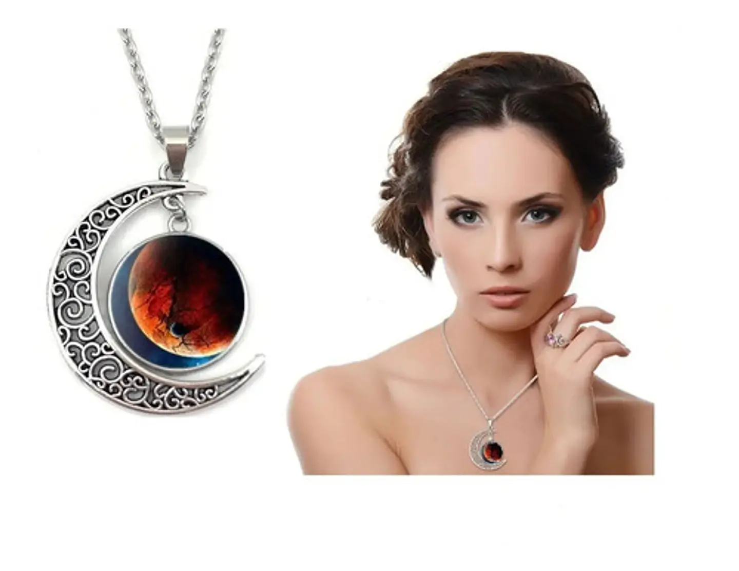 Collar Colgante Media Luna Cristal Luna Llena Galaxia Mujer 8