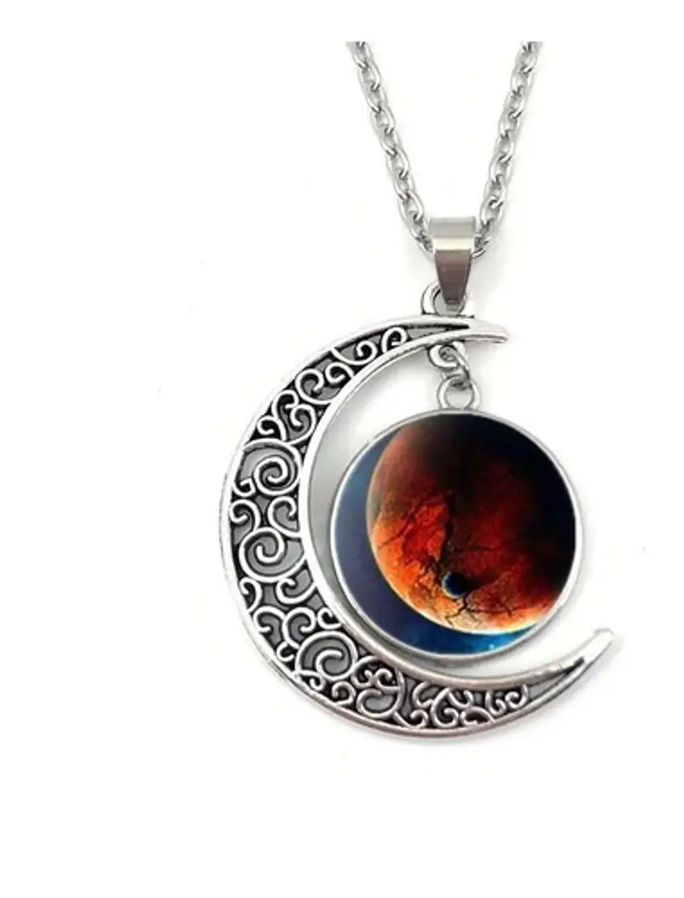 Collar Colgante Media Luna Cristal Luna Llena Galaxia Mujer 9