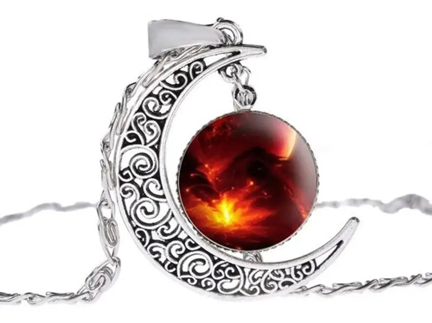 Collar Colgante Media Luna Cristal Luna Llena Galaxia Mujer 11