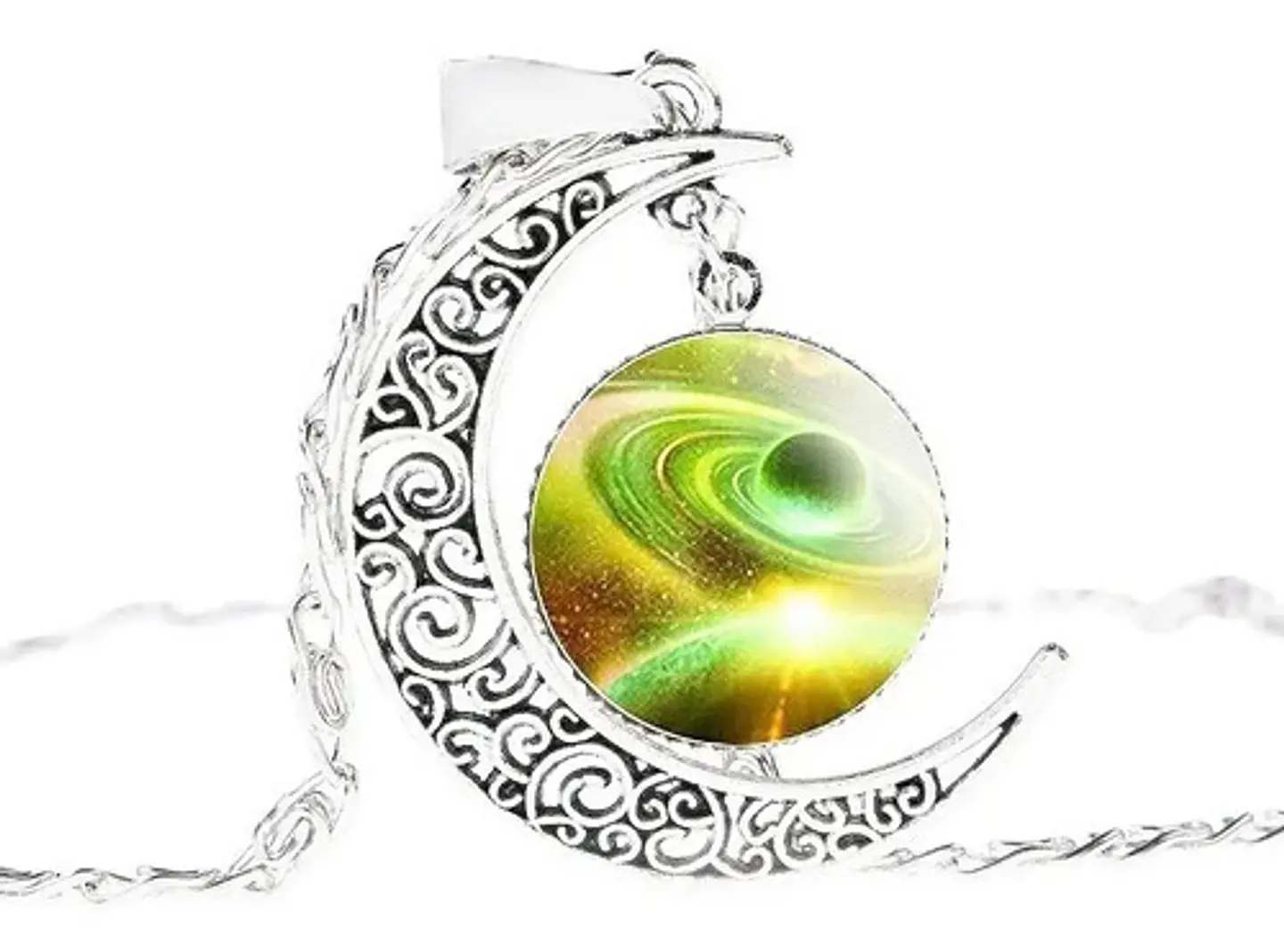Collar Colgante Media Luna Cristal Luna Llena Galaxia Mujer 12
