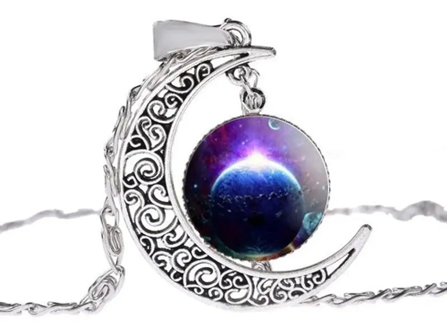 Collar Colgante Media Luna Cristal Luna Llena Galaxia Mujer 14