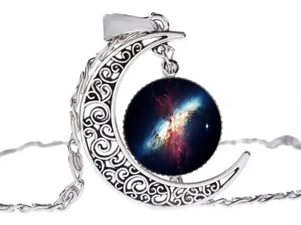 Collar Colgante Media Luna Cristal Luna Llena Galaxia Mujer 15