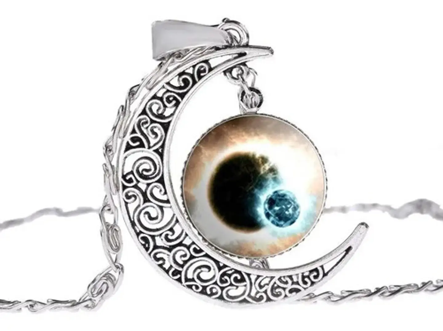Collar Colgante Media Luna Cristal Luna Llena Galaxia Mujer 16