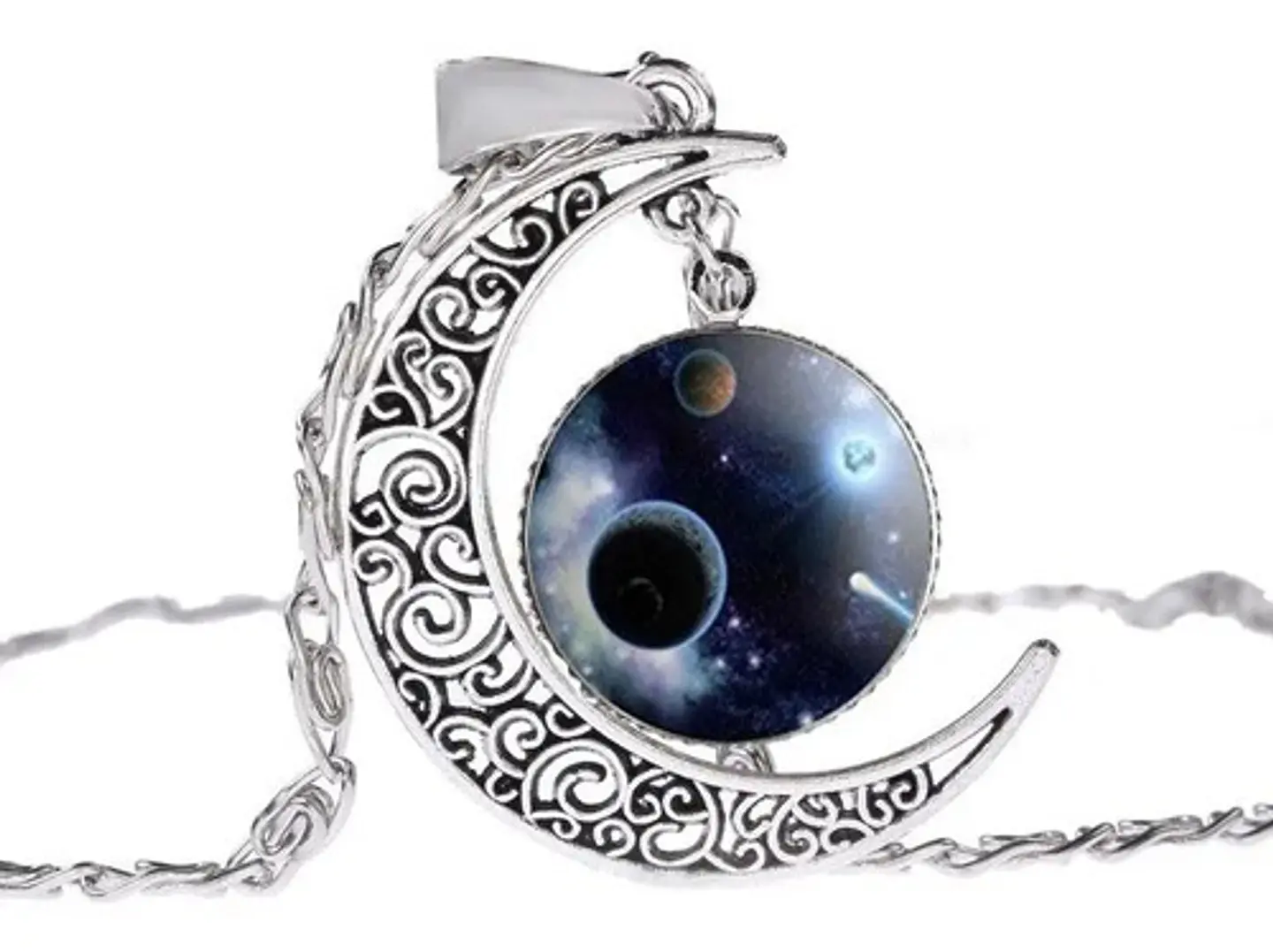 Collar Colgante Media Luna Cristal Luna Llena Galaxia Mujer 17