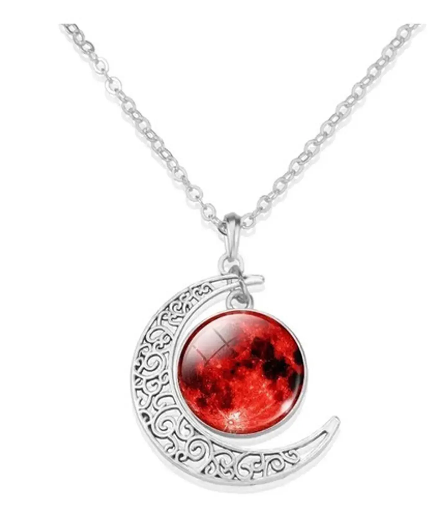 Collar Colgante Media Luna Cristal Luna Llena Galaxia Mujer 18