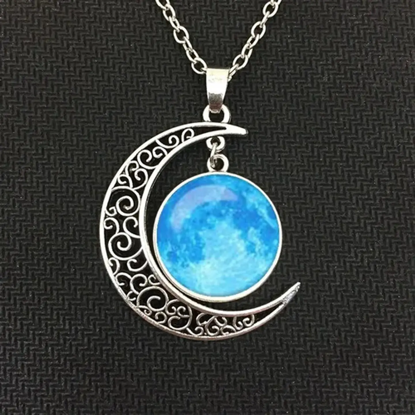 Collar Colgante Media Luna Cristal Luna Llena Galaxia Mujer 19