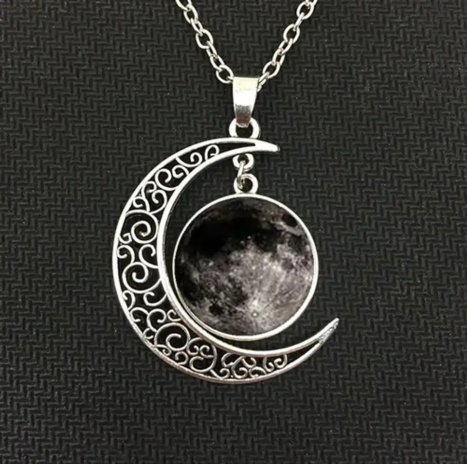 Collar Colgante Media Luna Cristal Luna Llena Galaxia Mujer 20