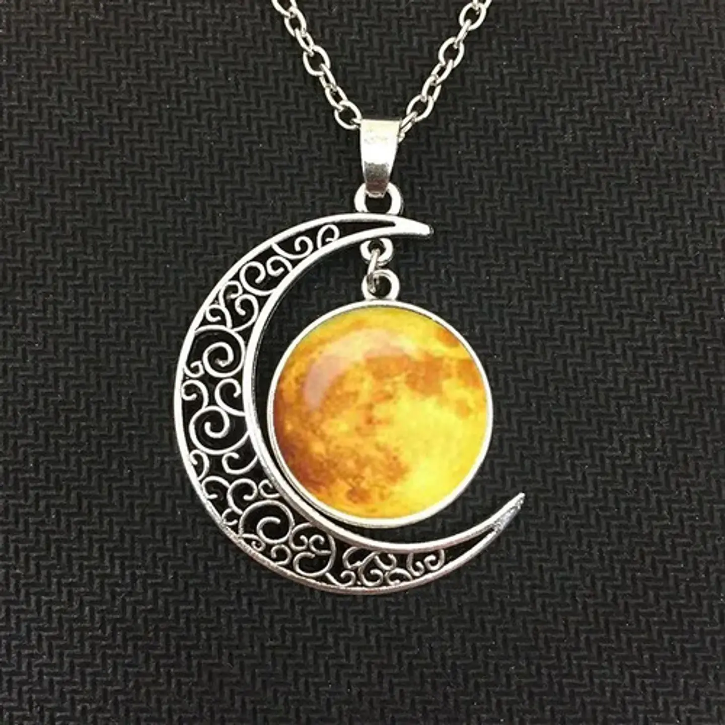 Collar Colgante Media Luna Cristal Luna Llena Galaxia Mujer 21