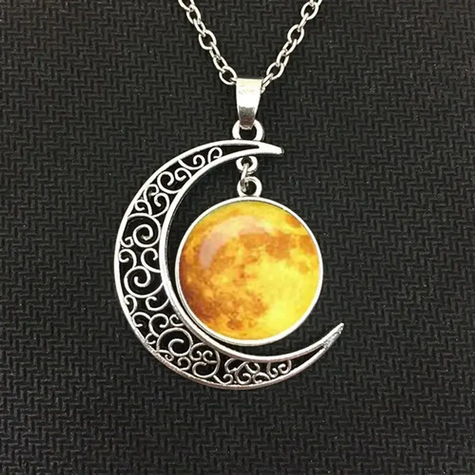 Collar Colgante Media Luna Cristal Luna Llena Galaxia Mujer 21