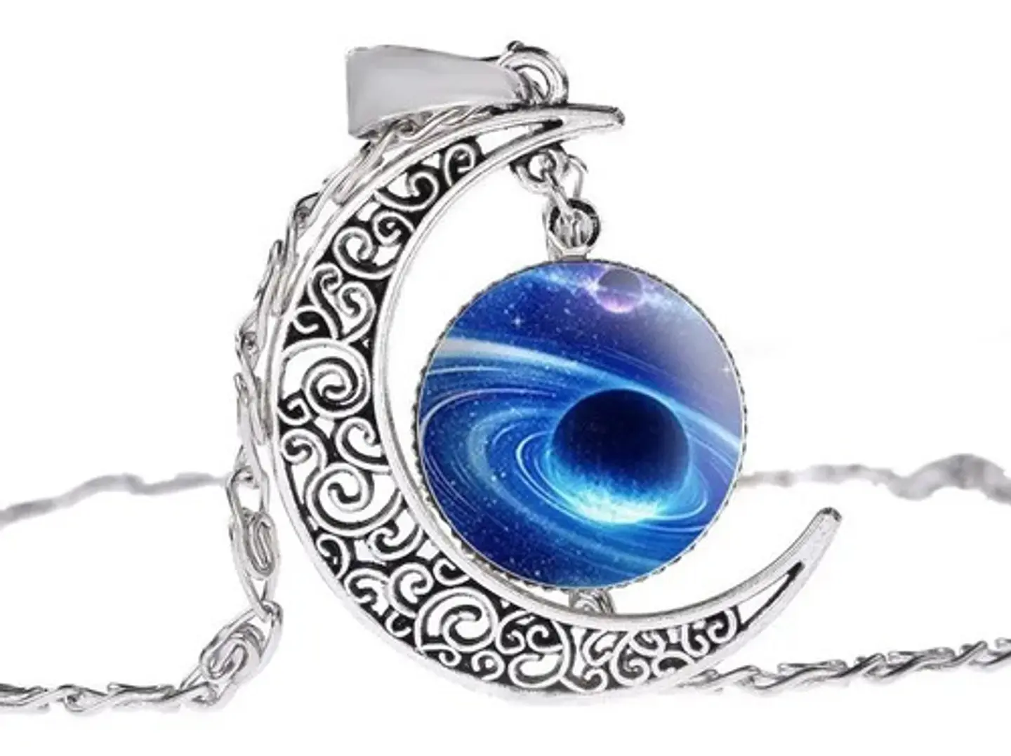 Collar Colgante Media Luna Cristal Luna Llena Galaxia Mujer 24