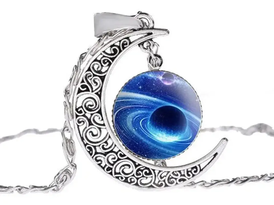 Collar Colgante Media Luna Cristal Luna Llena Galaxia Mujer 24