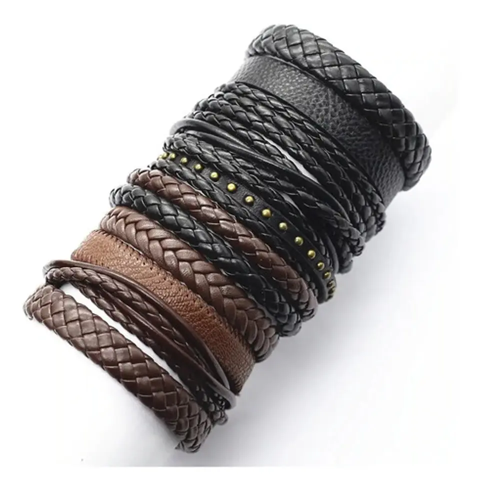 Manilla Pulsera Brazalete Cuero Negro 10 Unds Hombre Mujer 1