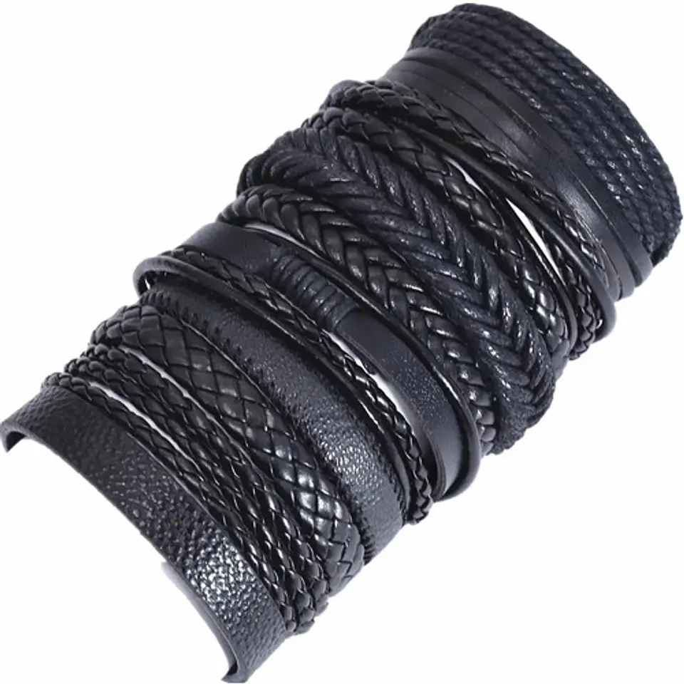 Manilla Pulsera Brazalete Cuero Negro 10 Unds Hombre Mujer 3