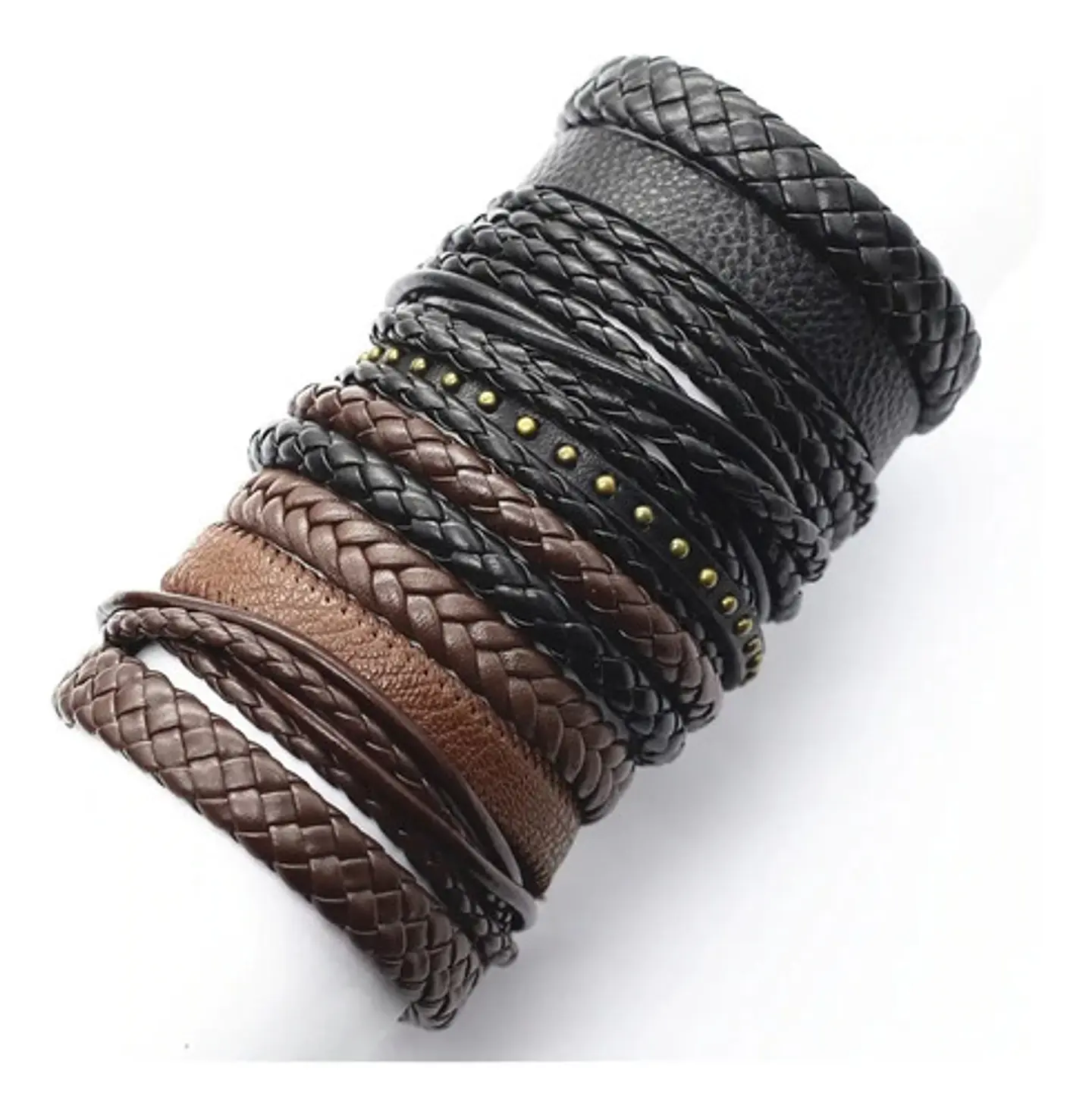 Manilla Pulsera Brazalete Cuero Negro 10 Unds Hombre Mujer 4