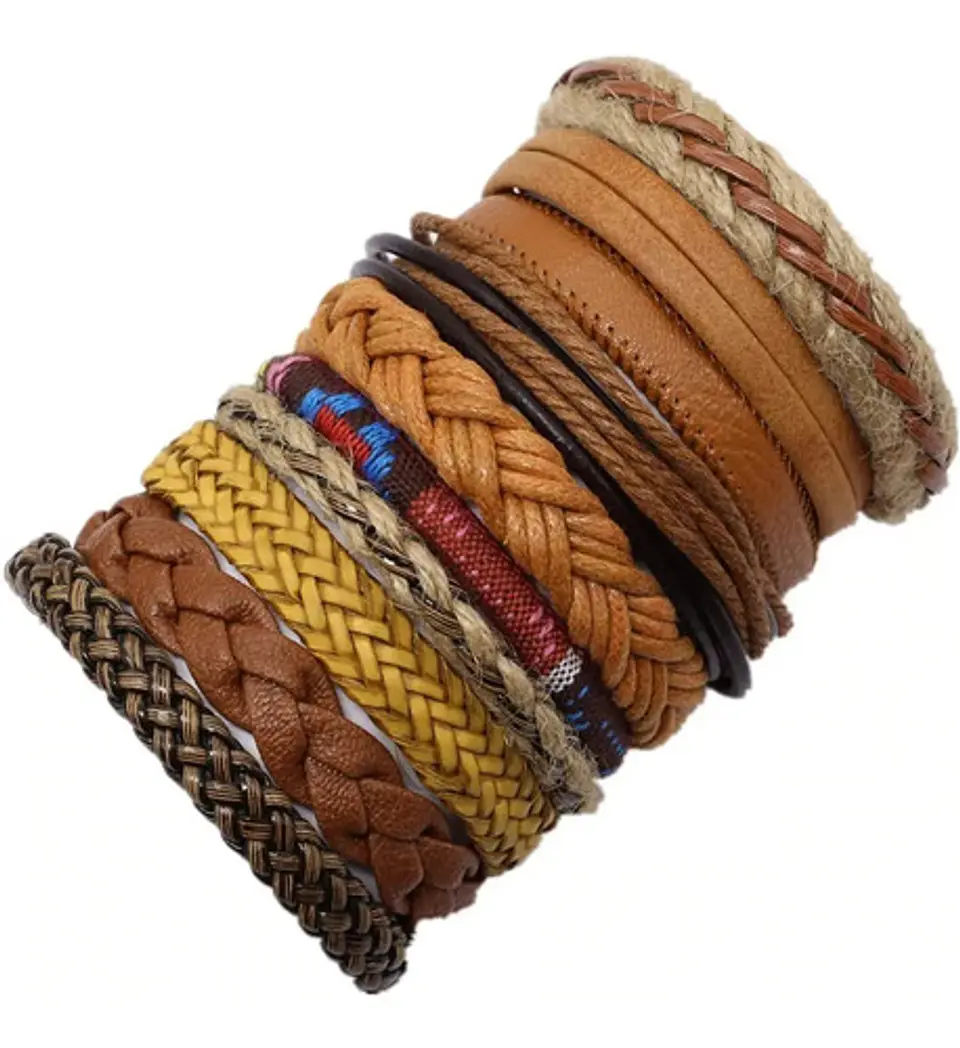 Manilla Pulsera Brazalete Cuero Negro 10 Unds Hombre Mujer 5