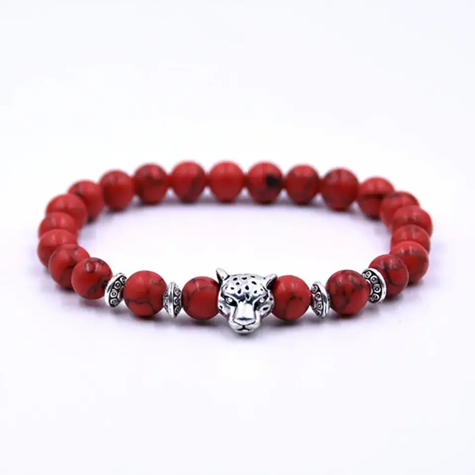 Pulsera Manilla Brazalete Granos Cuentas Leon Para Hombre 8