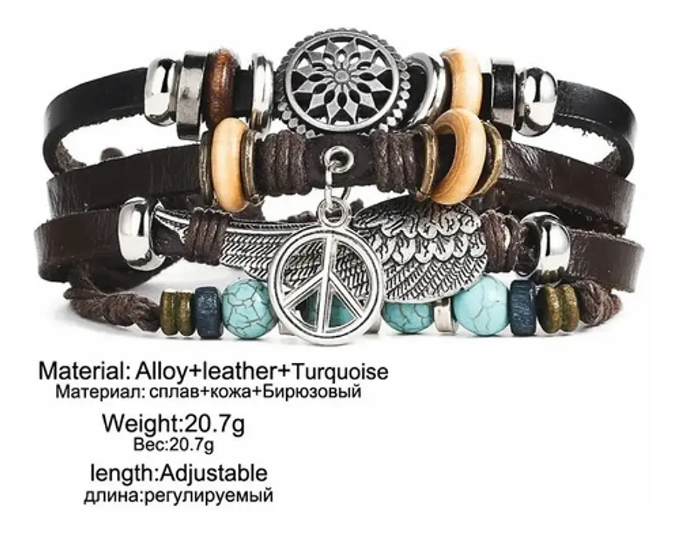 Pulsera Manilla Brazalete Cuero Ala Soñador Hombre Y Mujer 2