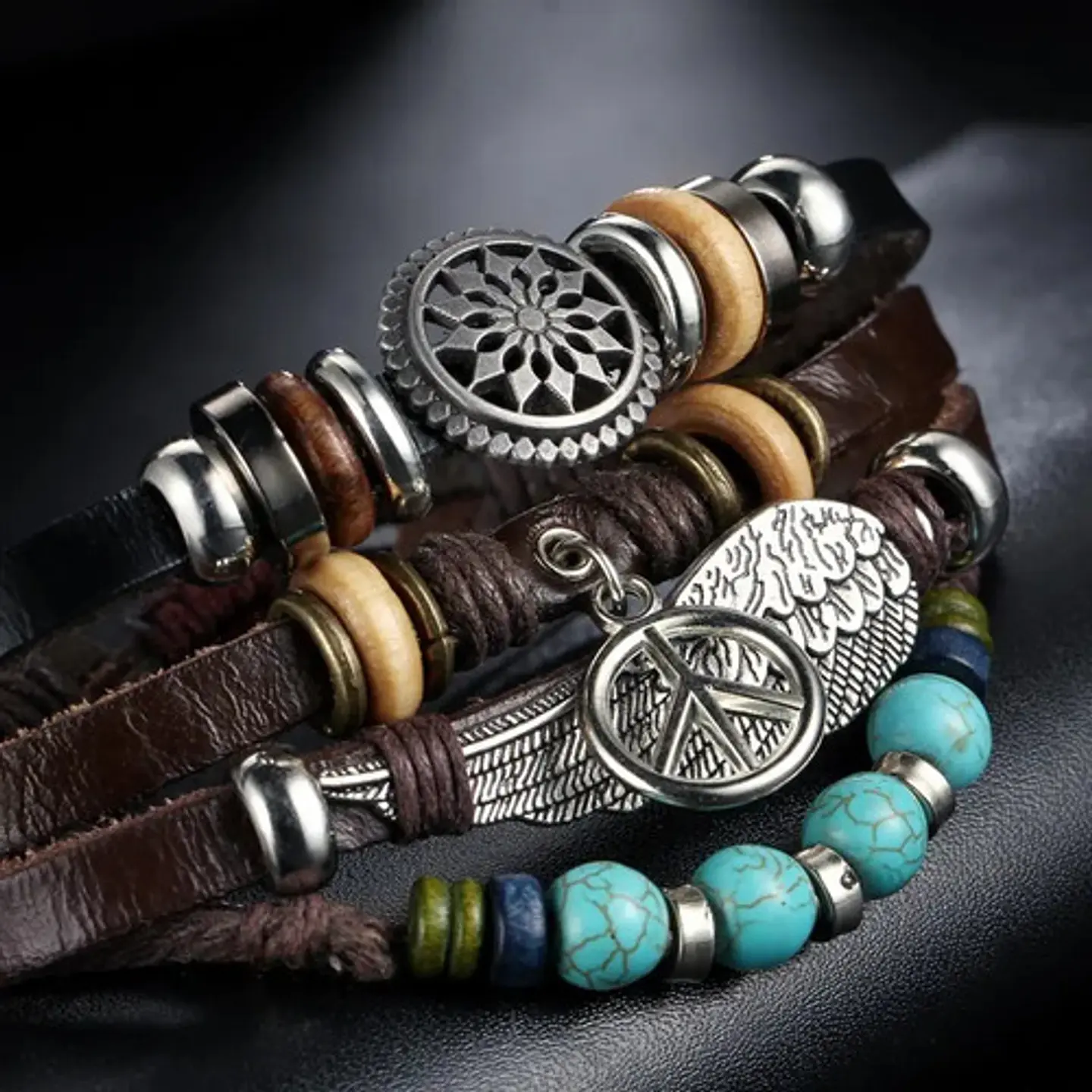 Pulsera Manilla Brazalete Cuero Ala Soñador Hombre Y Mujer 4