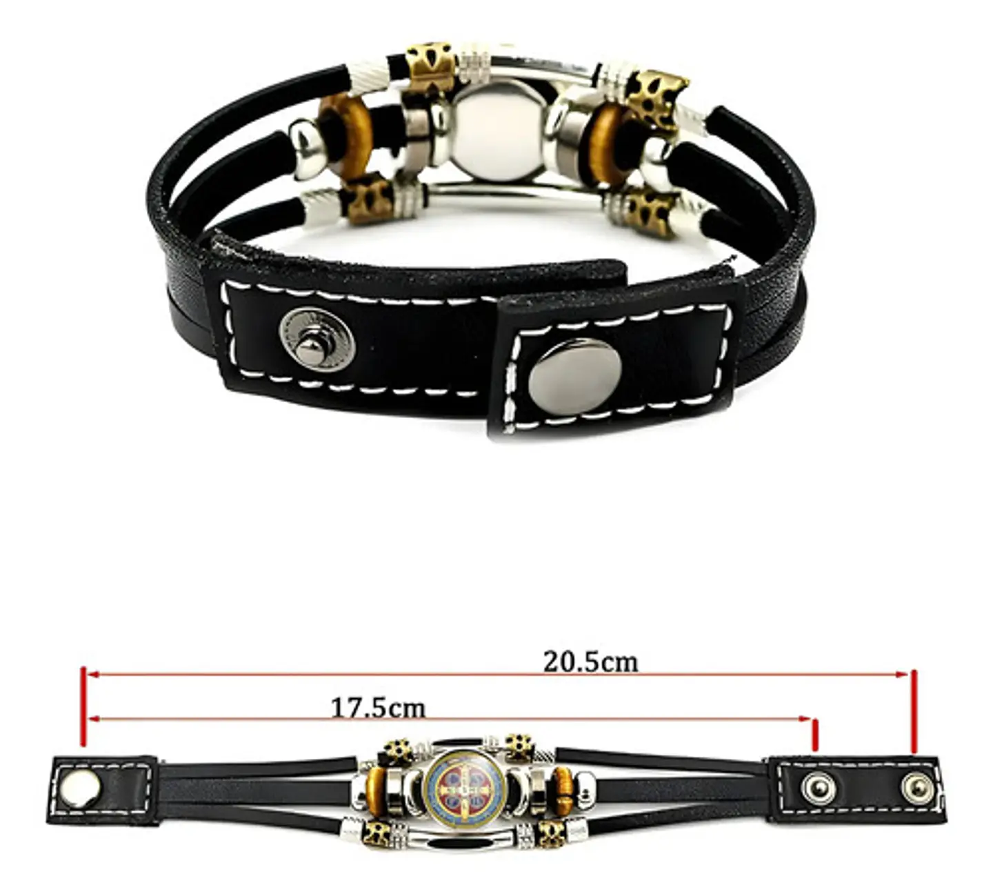 Pulsera Para Hombre Y Mujer Manilla Cuero Medalla San Benito 3