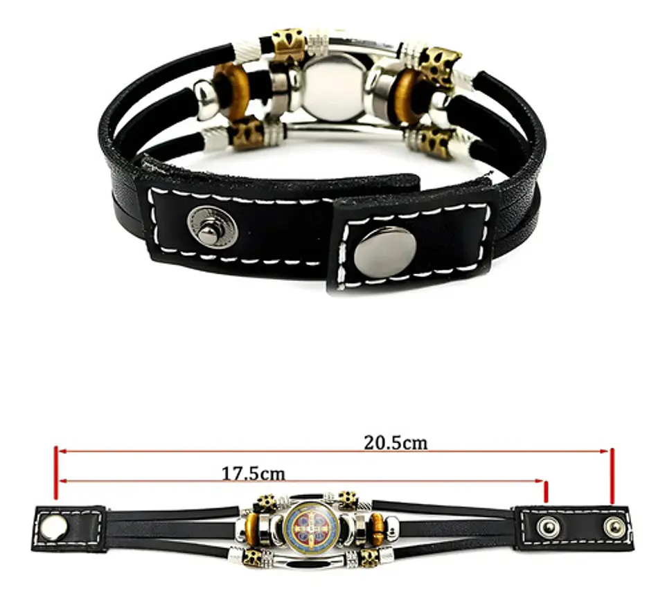 Pulsera Para Hombre Y Mujer Manilla Cuero Medalla San Benito 3