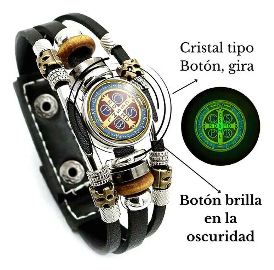 Pulsera Para Hombre Y Mujer Manilla Cuero Medalla San Benito 4