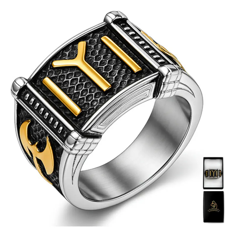 Anillo Kayi Obasi  Acero Inoxidable Hacha Color Plata Hombre 1