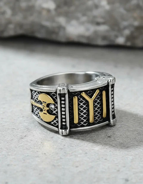 Anillo Kayi Obasi  Acero Inoxidable Hacha Color Plata Hombre